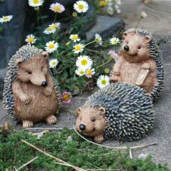 Set Of 3 Hedgehog Garden Animal Ornaments Outdoor Statues