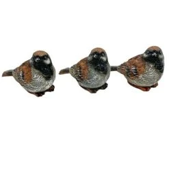 Set Of 3 Pot Topping Sparrow Bird Garden Ornaments -Plants Sale 3663XS 3