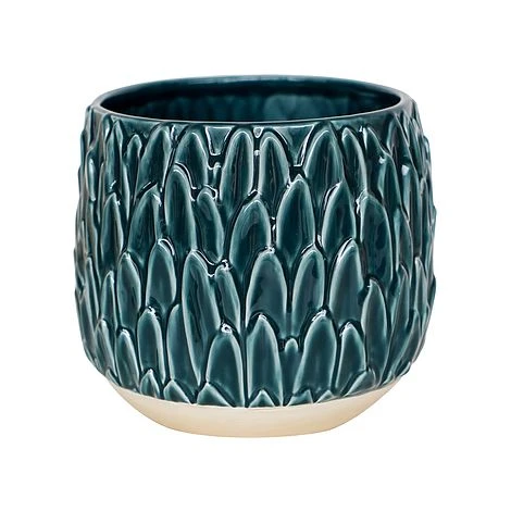 Arles Leaf Embossed Teal Planter H20Cm W22Cm 4 Arles Leaf Embossed Teal Planter H20Cm W22Cm - Image 2