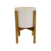 Anzio Stone White Planter With Wooden Stand H38.5Cm D24Cm -Plants Sale ASWP24