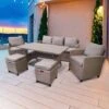 Rowlinson Albany Rattan Garden Sofa Dining Set 7 Seat Oatmeal