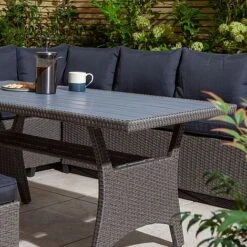 Rowlinson Garden Deluxe Rattan Corner Sofa Dining Set 8 Seat Grey -Plants Sale AlbanyCornerset Grey 02