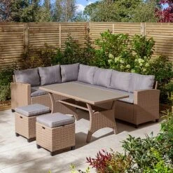 Rowlinson Garden Deluxe Rattan Corner Sofa Dining Set 8 Seat Oatmeal 19 Rowlinson Garden Deluxe Rattan Corner Sofa Dining Set 8 Seat Oatmeal -Plants Sale AlbanyCornerset Wheat 01