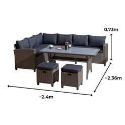 Rowlinson Garden Rattan Corner Sofa Dining Set Grey 8 Seater -Plants Sale AlbanyRattansizes21