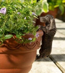 Antique Bronze Coloured Basset Hound Pot Buddy - Pot Hanger -Plants Sale BASSETT20 20320 20PB0032