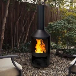 Idooka Black Chiminea Outdoor Heating Fire Pit