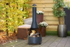 Idooka Garden Chiminea Outdoor Fire Pit Patio Heater Black Metal Log Burner Chimney -Plants Sale Day