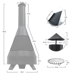 Idooka Garden Chiminea Outdoor Fire Pit Patio Heater Black Metal Log Burner Chimney -Plants Sale Dimensions2