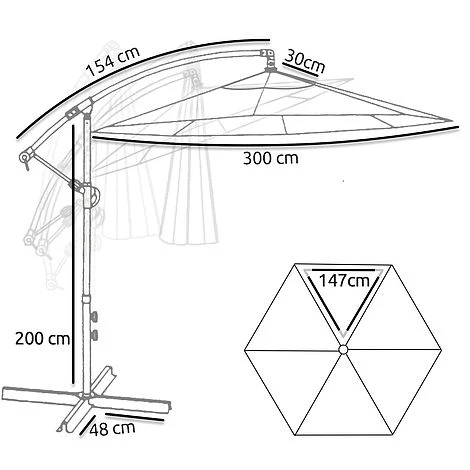 Idooka 300cm Grey Cantilever Garden Parasol - Patio Umbrella & Sun Shade 7 Idooka 300cm Grey Cantilever Garden Parasol - Patio Umbrella & Sun Shade - Image 5