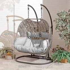 Brampton Luxury Rattan Wicker Outdoor Hanging Cocoon Egg Swing Chair Double -Plants Sale Egg20chair20sizes3