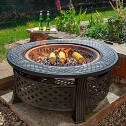 Round Steel Firepit With Copper Effect Bowl 7 Round Steel Firepit With Copper Effect Bowl -Plants Sale FPITR LS4