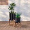 Idooka Metal Barrel Plant Pot Pair With Wooden Stands -Plants Sale FZ3000510 black Sq