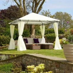 Garden Life 3x3m Metal Gazebo With Cream Roof And Curtains 8 Garden Life 3x3m Metal Gazebo With Cream Roof And Curtains -Plants Sale G2762 2