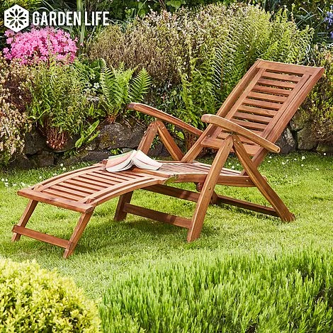 Garden Life Acacia Folding Steamer Deck Chair 4 Garden Life Acacia Folding Steamer Deck Chair - Image 2