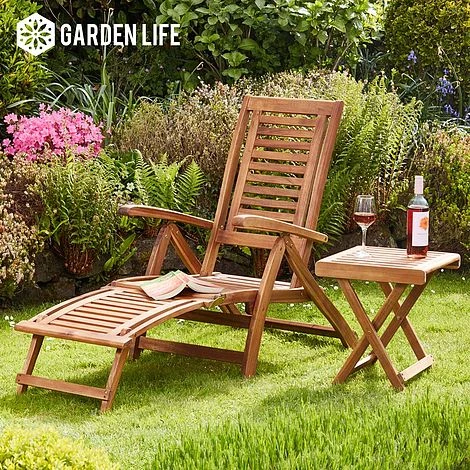 Garden Life Acacia Folding Steamer Deck Chair 3 Garden Life Acacia Folding Steamer Deck Chair