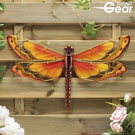 Garden Gear Metal And Glass Dragonfly Wall Art - Yellow 3 Garden Gear Metal And Glass Dragonfly Wall Art - Yellow