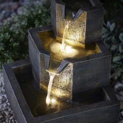 Three-Tier Squared Bowl Cascading Water Feature 11 Three-Tier Squared Bowl Cascading Water Feature -Plants Sale G4638205