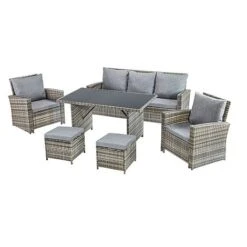Garden Gear St Lucia 7 Seat Rattan Dining Set - Tonal Grey -Plants Sale G4777 7 Seat Rattan Dining Set CO 1 SQUARE