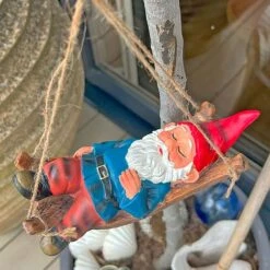 Sleeping Gnome In A Hammock Hanging Garden Ornament 18 Sleeping Gnome In A Hammock Hanging Garden Ornament -Plants Sale GB031 3