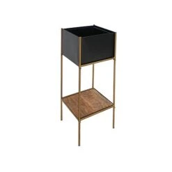 Indoor Kensington Metal Square Planter Stand In Gold H76Cm W30Cm