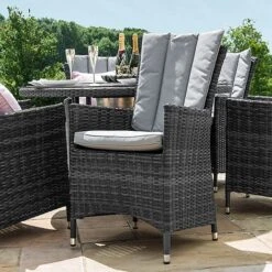 Maze Rattan LA Garden Dining Set Round With Ice Bucket 8 Seat 17 Maze Rattan LA Garden Dining Set Round With Ice Bucket 8 Seat -Plants Sale LA 6 Seat Round Dining Set grey flat weave 11 blue skySQQQ