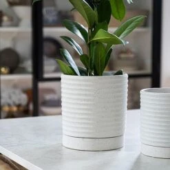 Luna Stoneware Planter & Saucer White H20CM D18CM 9 Luna Stoneware Planter & Saucer White H20CM D18CM -Plants Sale LSPW18 3