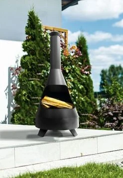 Idooka Garden Chiminea Outdoor Fire Pit Patio Heater Black Metal Log Burner Chimney -Plants Sale Logs1