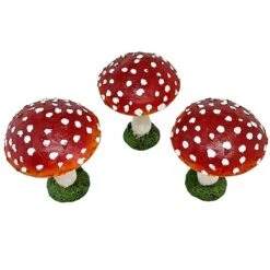Set Of 3 Red Cap Garden Mushroom Ornaments -Plants Sale NJ1034 2