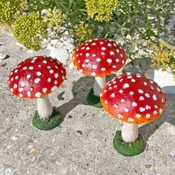 Set Of 3 Red Cap Garden Mushroom Ornaments -Plants Sale NJ1034 5