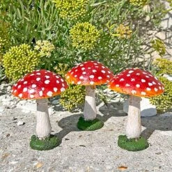 Set Of 3 Red Cap Garden Mushroom Ornaments -Plants Sale NJ1034 6