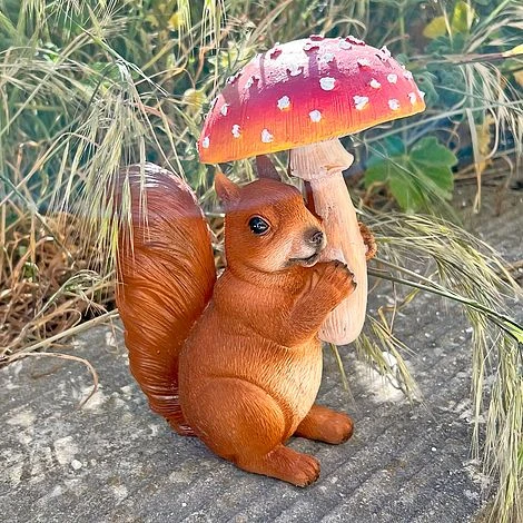 Squirrel With Mushroom Garden Animal Ornament 3 Squirrel With Mushroom Garden Animal Ornament
