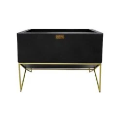 Outdoor Gemini Firebowl With Geometric Frame In Matt Black/Antique Gold H42CM W58CM