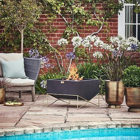 Outdoor Gemini Firebowl With Geometric Frame In Matt Black/Antique Gold H42CM W58CM 4 Outdoor Gemini Firebowl With Geometric Frame In Matt Black/Antique Gold H42CM W58CM - Image 2