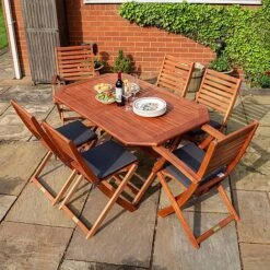 Rowlinson Plumley Hardwood Dining Set 6 Seater Grey Cushions