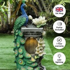 Peacock LED Garden Water Feature -Plants Sale Peacock edit