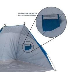 Idooka Outdoors Beach Tent Shelter With Inner Pockets Carrying Pouch UPF 50+ Blue/Green -Plants Sale Pocket2