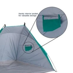 Idooka Outdoors Beach Tent Shelter With Inner Pockets Carrying Pouch UPF 50+ Blue/Green -Plants Sale Pocket3
