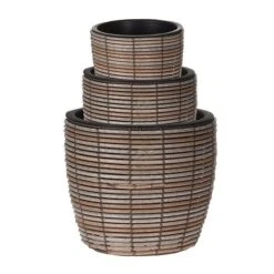 Idooka Black Round Trio Of Plant Pots -Plants Sale Stacked