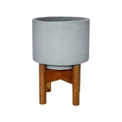 Vigo Concrete Grey Planter With Stand 24cm