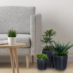 Idooka Black Round Trio Of Plant Pots -Plants Sale VN8000 PLANT POTS.BLACK .Lifestyle