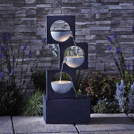 Serenity Modern Granite-Effect Cascading Bowls Water Feature 3 Serenity Modern Granite-Effect Cascading Bowls Water Feature