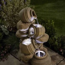 Serenity Cascading Tipping Pots Stone Wall Water Feature -Plants Sale WEBG39452
