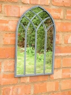Gothic Garden Mirror Outdoor Wall Ornament Lead Look Metal 48cm