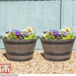 Wooden Barrel Effect Planter – Medium