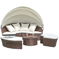 Rattan Day Bed With Table - 180cm -Plants Sale z D8635 2 1000x1000 1