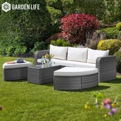 Firenze Five-Section Rattan Daybed - Dark Grey With Cover -Plants Sale z RattanG25815